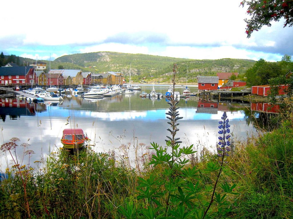Kleine Bauernhäuser auf den Goldenen Umweg in Norwegen