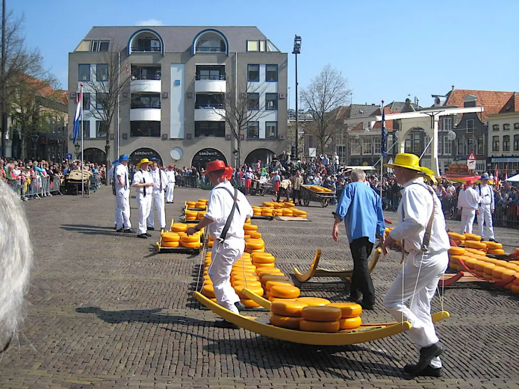Käsemarkt in Alkmaar - Wie vor Hunderten von Jahren laufen die Käseträger noch heute mit der frischen Ware zum Käufer