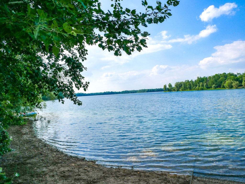 Ein grün-blaues Farbenspiel: der Auesee in Wesel 